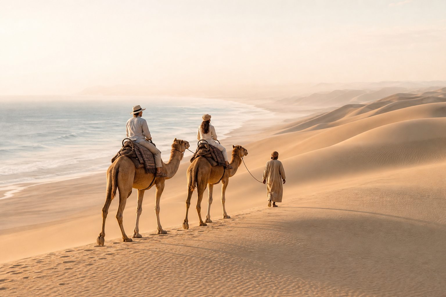Editorial concept of a camel ride in the dunes near Swakopmund