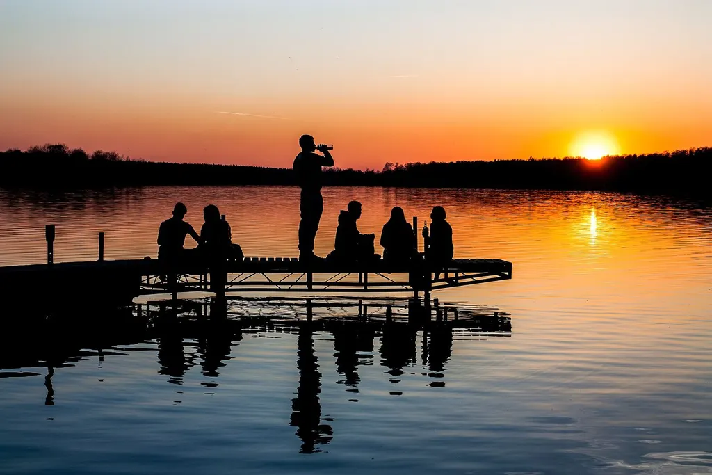 Drinks arranged outdoors at sunset