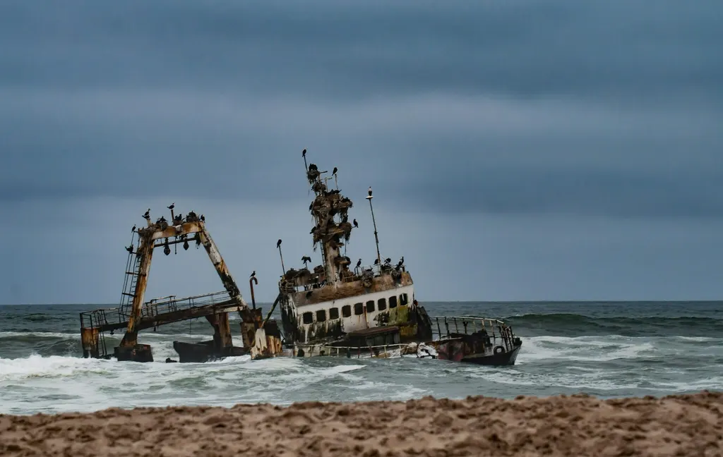 Shipwreck in the Atlantic surf along Namibia's Skeleton Coast