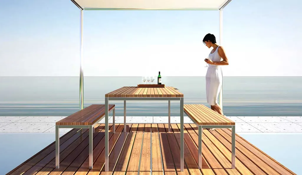 Editorial outdoor dining scene at golden hour