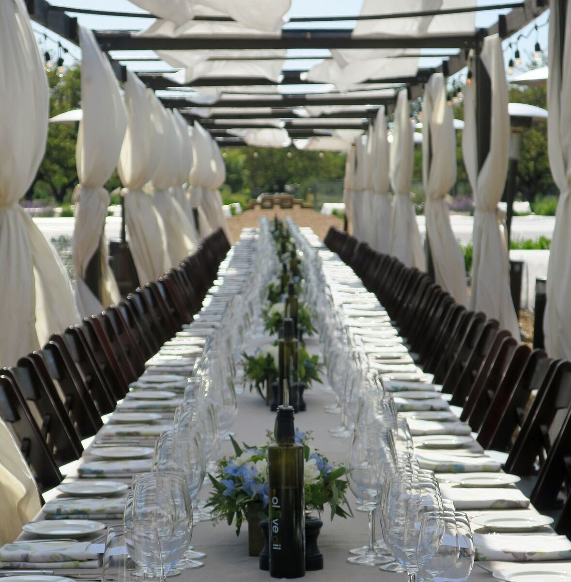 Editorial outdoor dining scene at golden hour